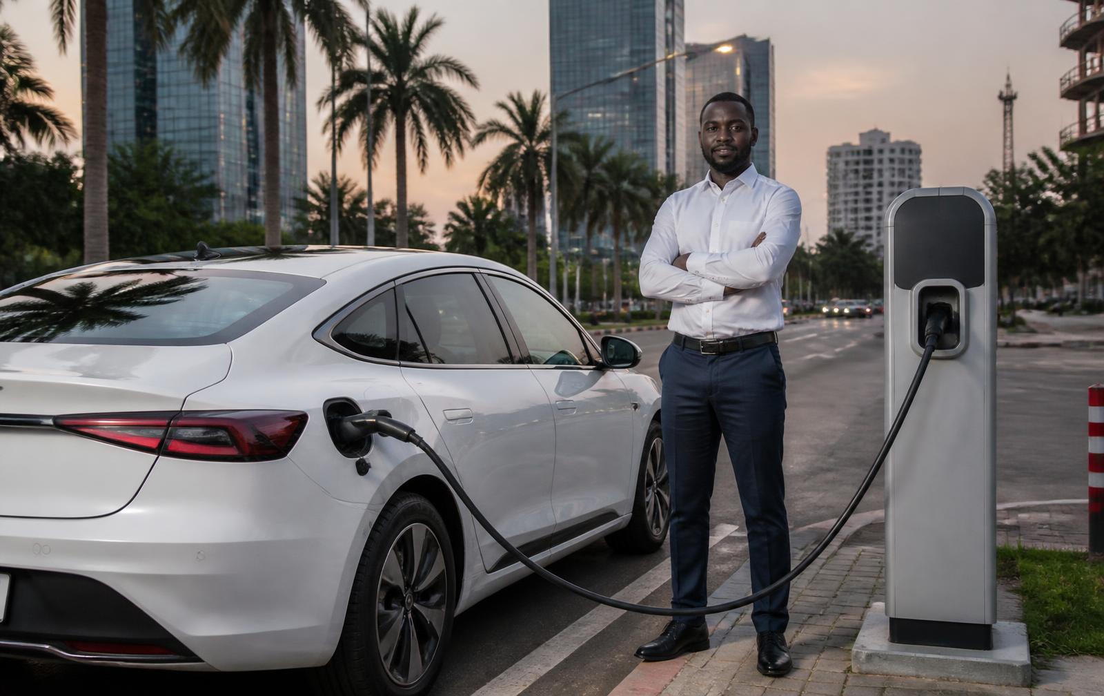 Véhicule électrique O'Cabs en recharge à Abidjan
